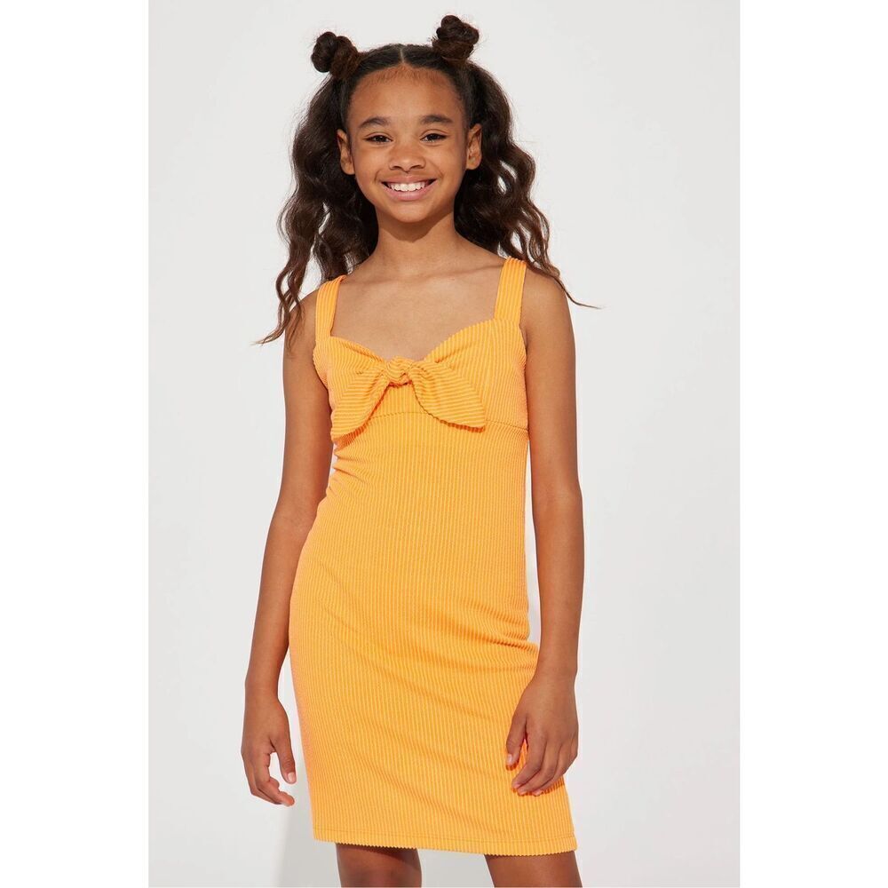 Nova Kids Girl’s Orange Keep It Together Tie Front Sleeveless Mini Dress Size 8